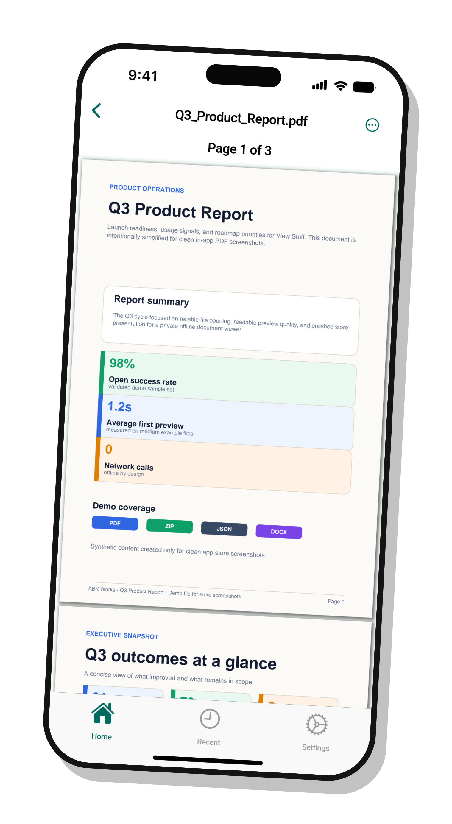 A Q3 report open in the View Stuff PDF viewer
