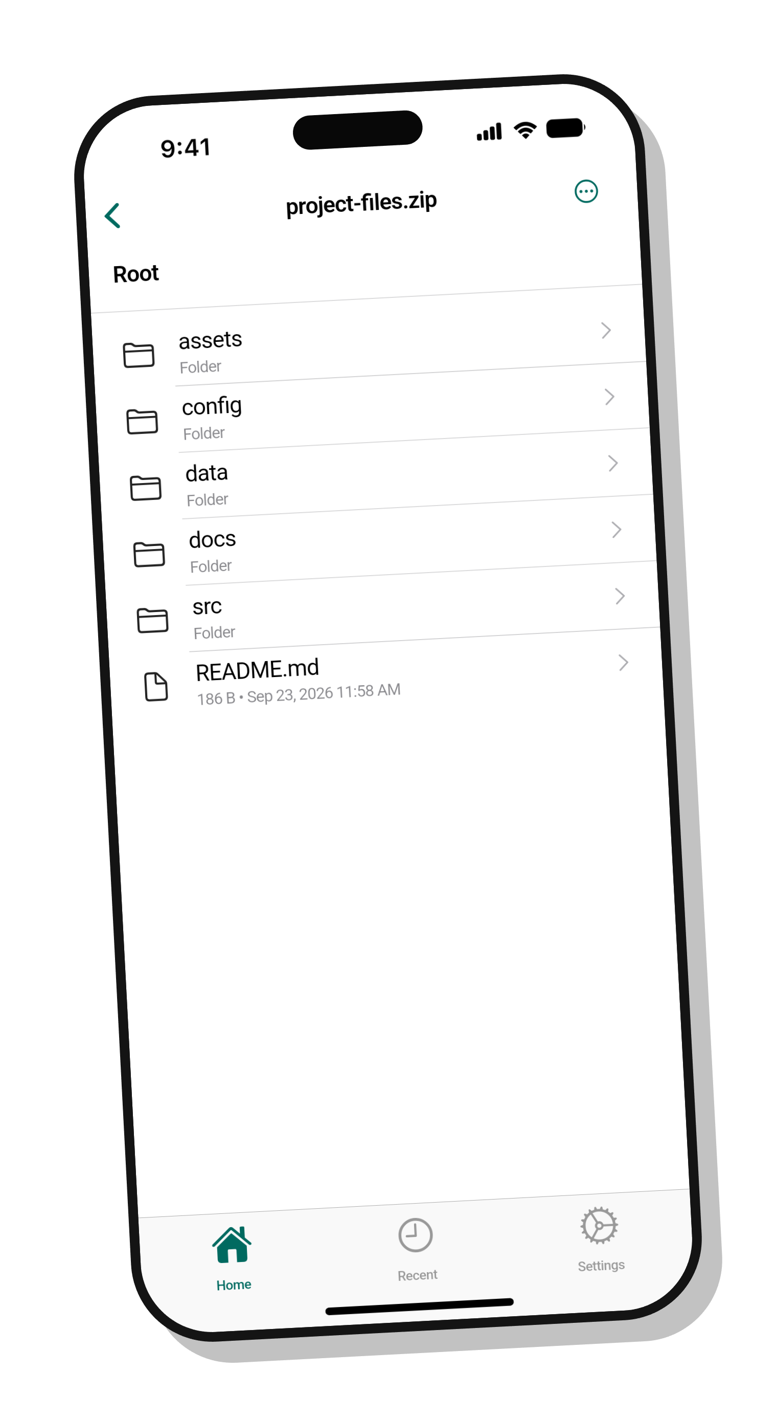 Folders and a README file inside a ZIP archive in View Stuff