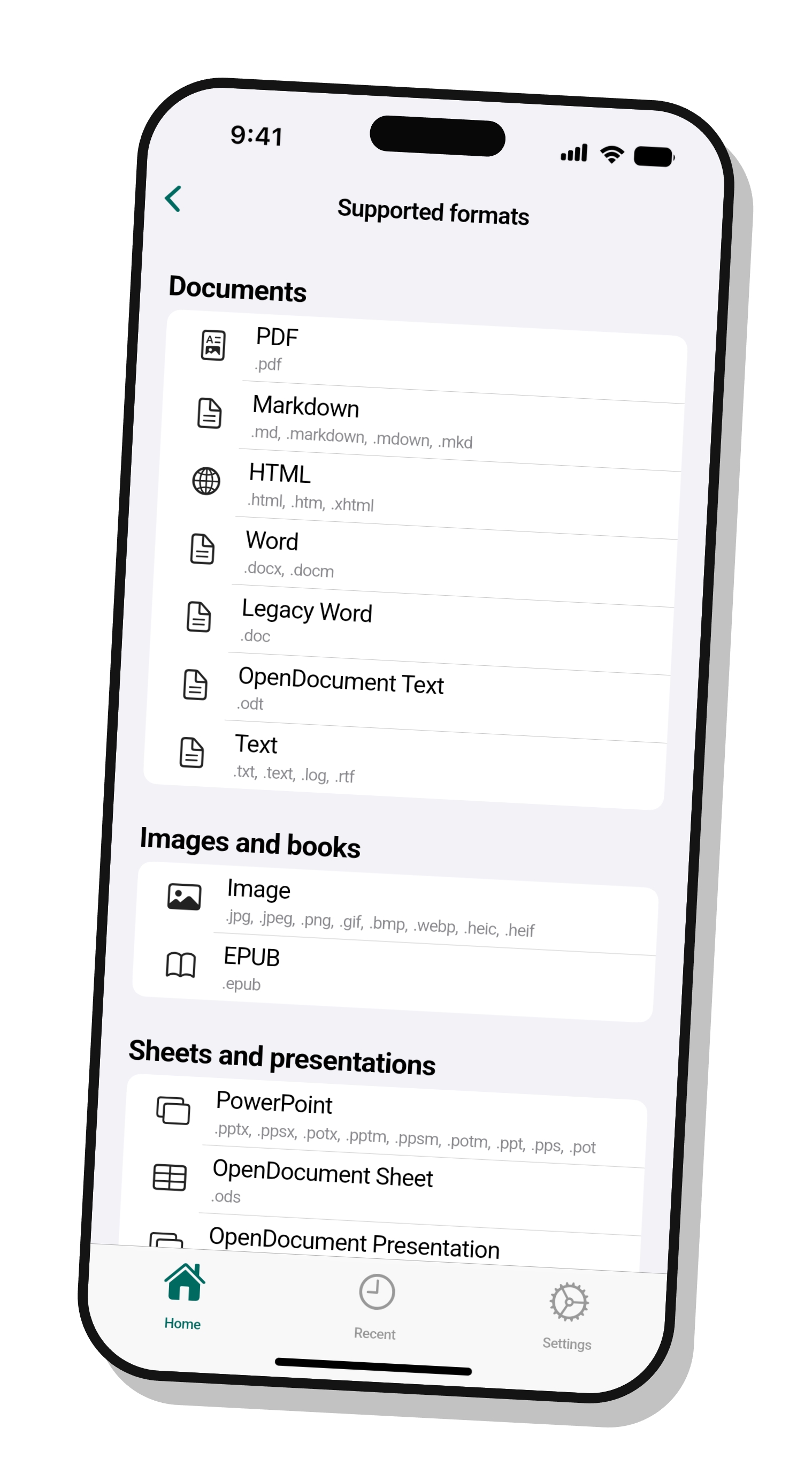 Supported format categories shown inside View Stuff
